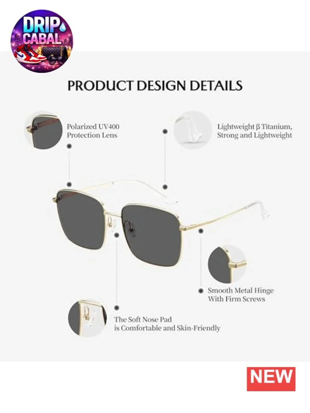 Oversized Square Sunglasses UV400 Beta-Titanium Acetate
